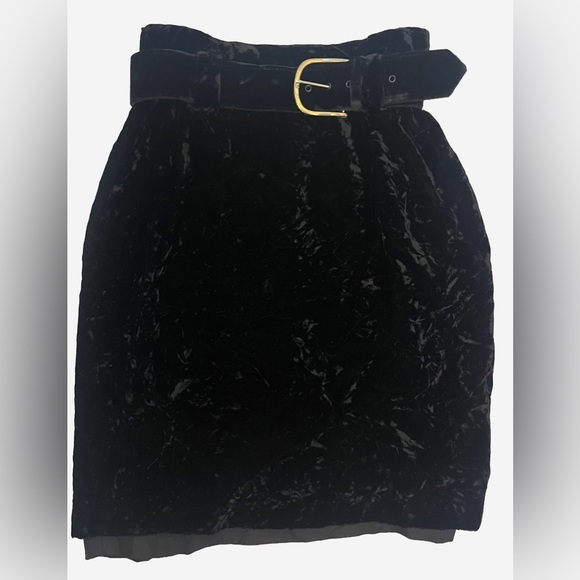Vintage Collections By Michelle Stuart High Waisted Black Velvet Belted Skirt M - Picture 1 of 5
